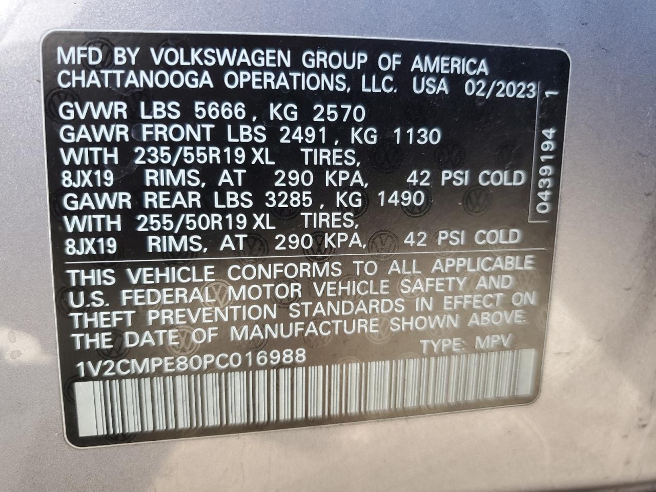 2023 VOLKSWAGEN ID.4 PRO VIN:1V2CMPE80PC016988