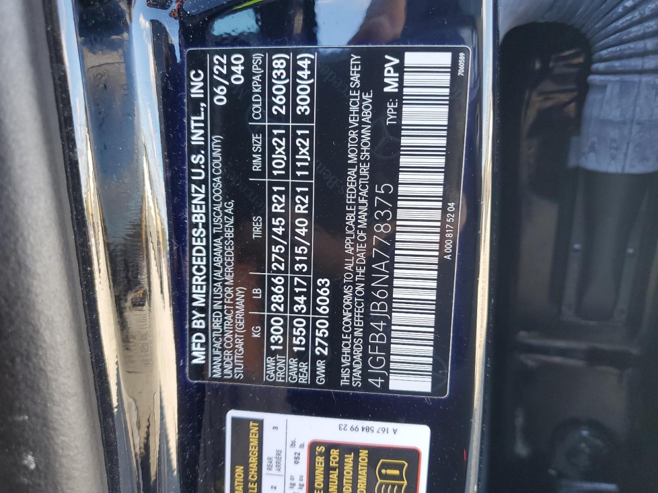 2022 MERCEDES-BENZ GLE 350 VIN:4JGFB4JB6NA778375