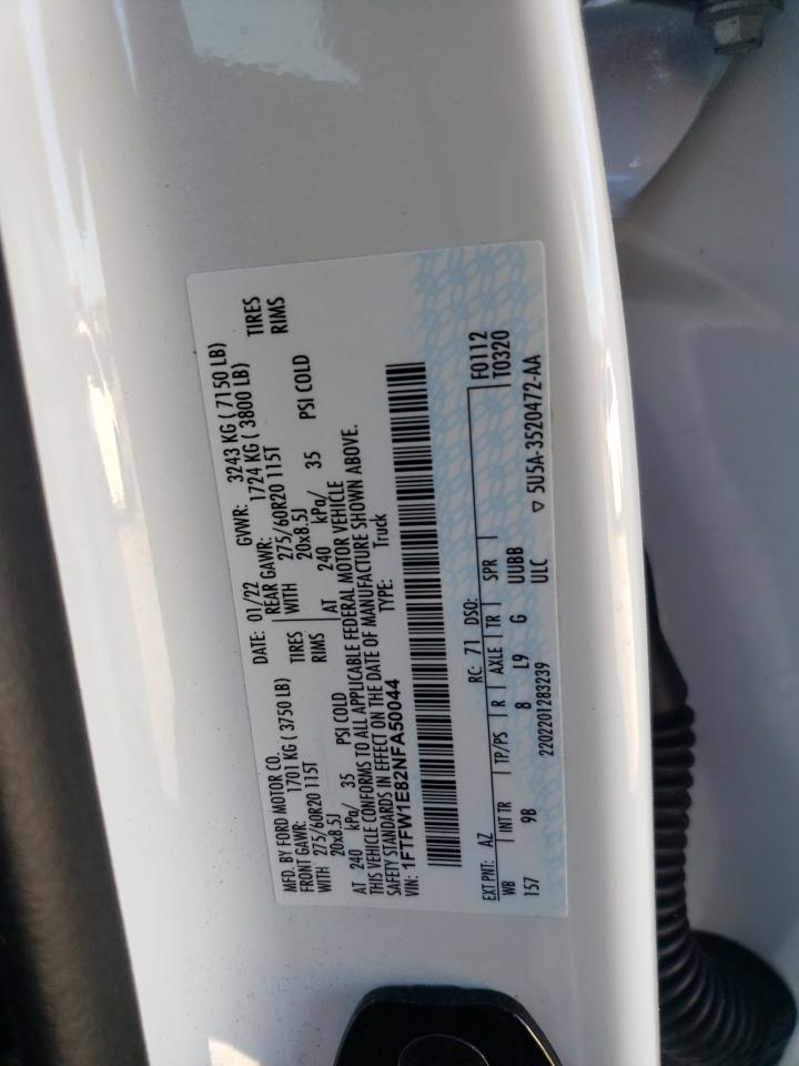 2022 FORD F150 SUPERCREW VIN:1FTFW1E82NFA50044