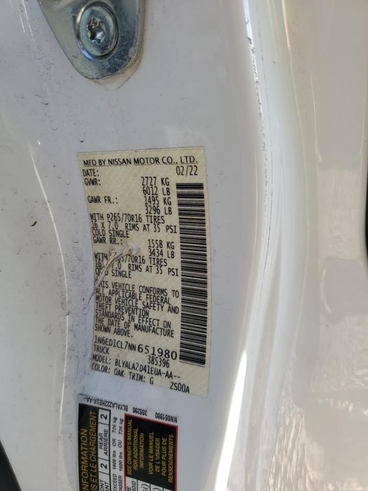 2022 NISSAN FRONTIER S VIN:1N6ED1CL7NN651980