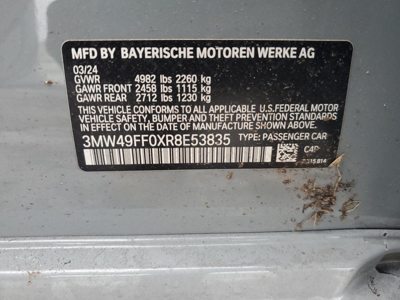 2024 BMW M340XI  VIN:3MW49FF0XR8E53835