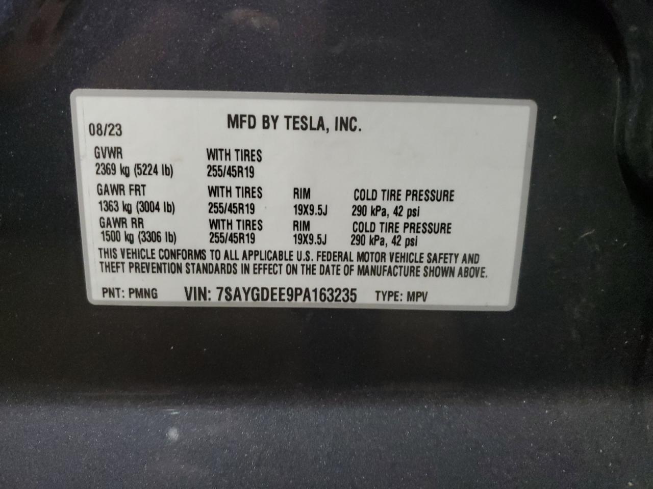 2023 TESLA MODEL Y  VIN:7SAYGDEE9PA163235