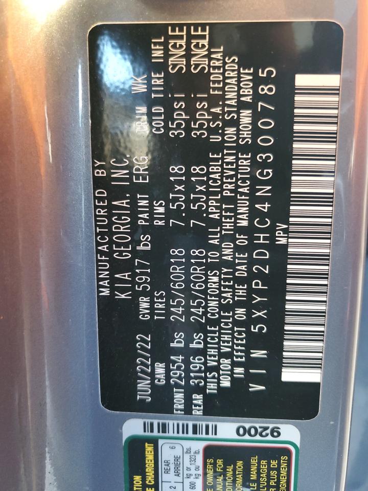 2022 KIA TELLURIDE LX VIN:5XYP2DHC4NG300785