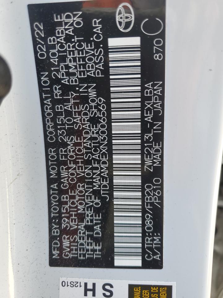 2022 TOYOTA COROLLA LE VIN:JTDEAMDEXN3006569