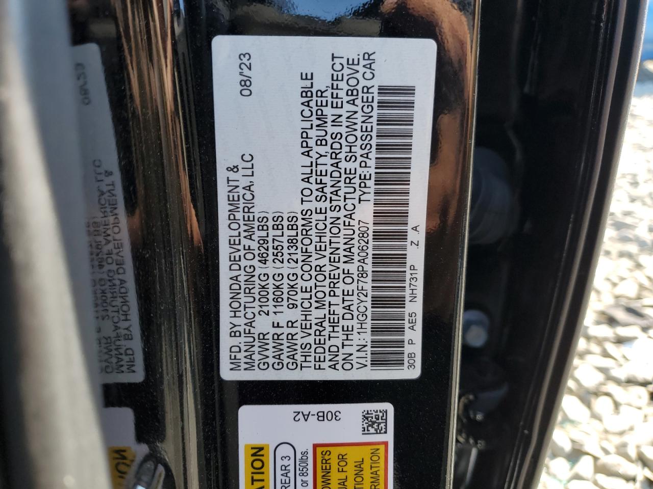 2023 HONDA ACCORD HYBRID SPORT-L VIN:1HGCY2F78PA062807