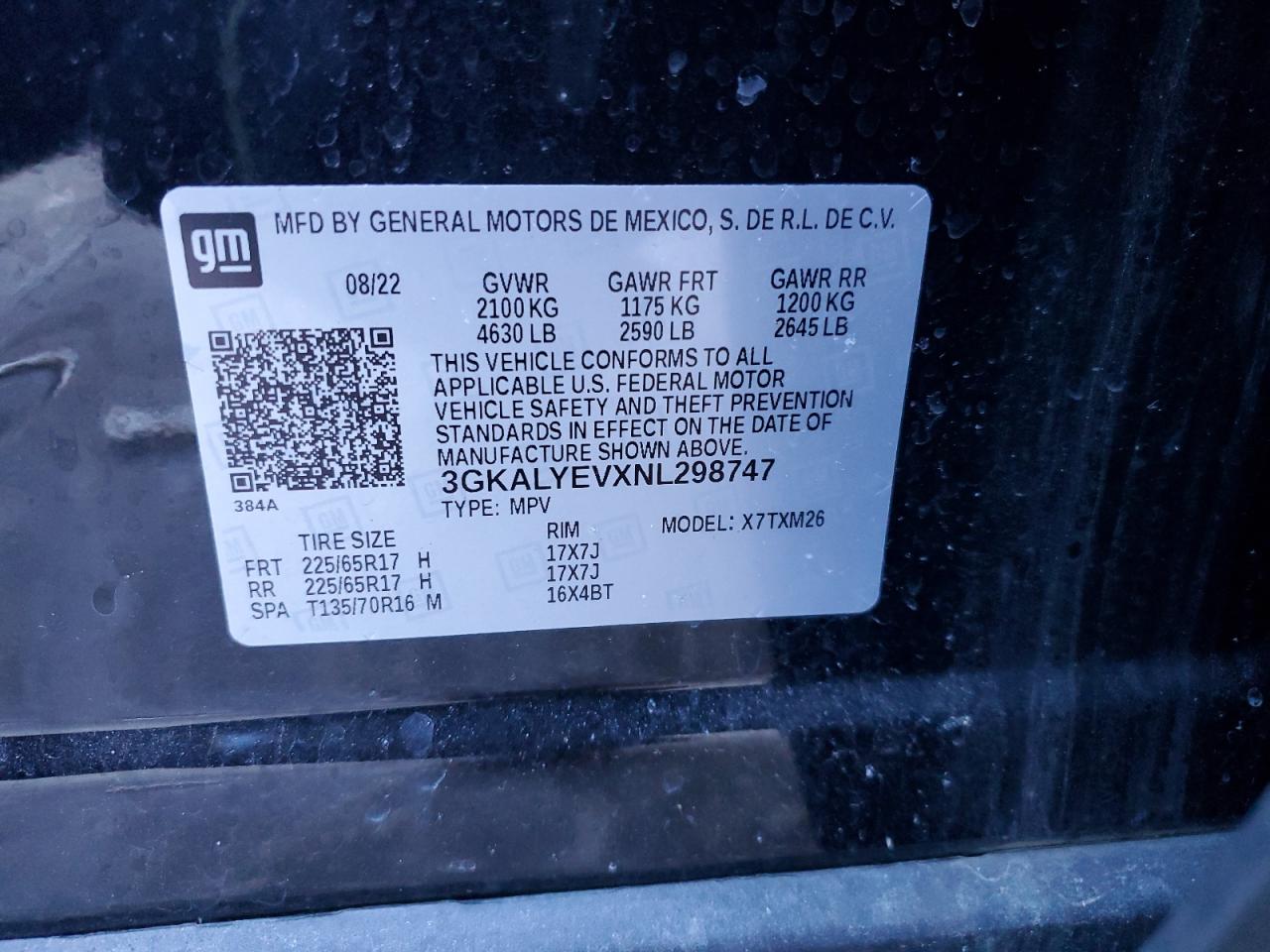 2022 GMC TERRAIN AT4 VIN:3GKALYEVXNL298747