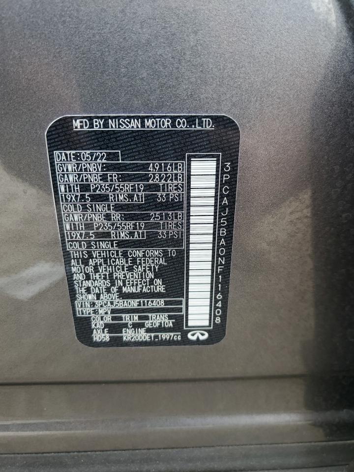 2022 INFINITI QX50 LUXE VIN:3PCAJ5BA0NF116408