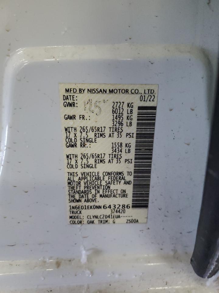 2022 NISSAN FRONTIER S VIN:1FTSW21Y67EA07684