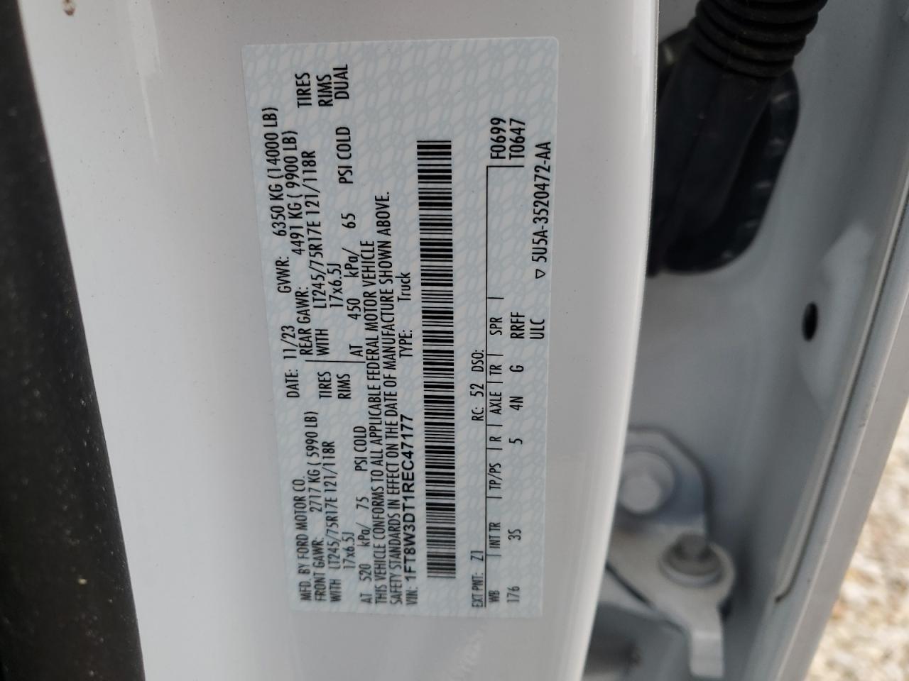 2024 FORD F350 SUPER DUTY VIN:1FT8W3DT1REC47177