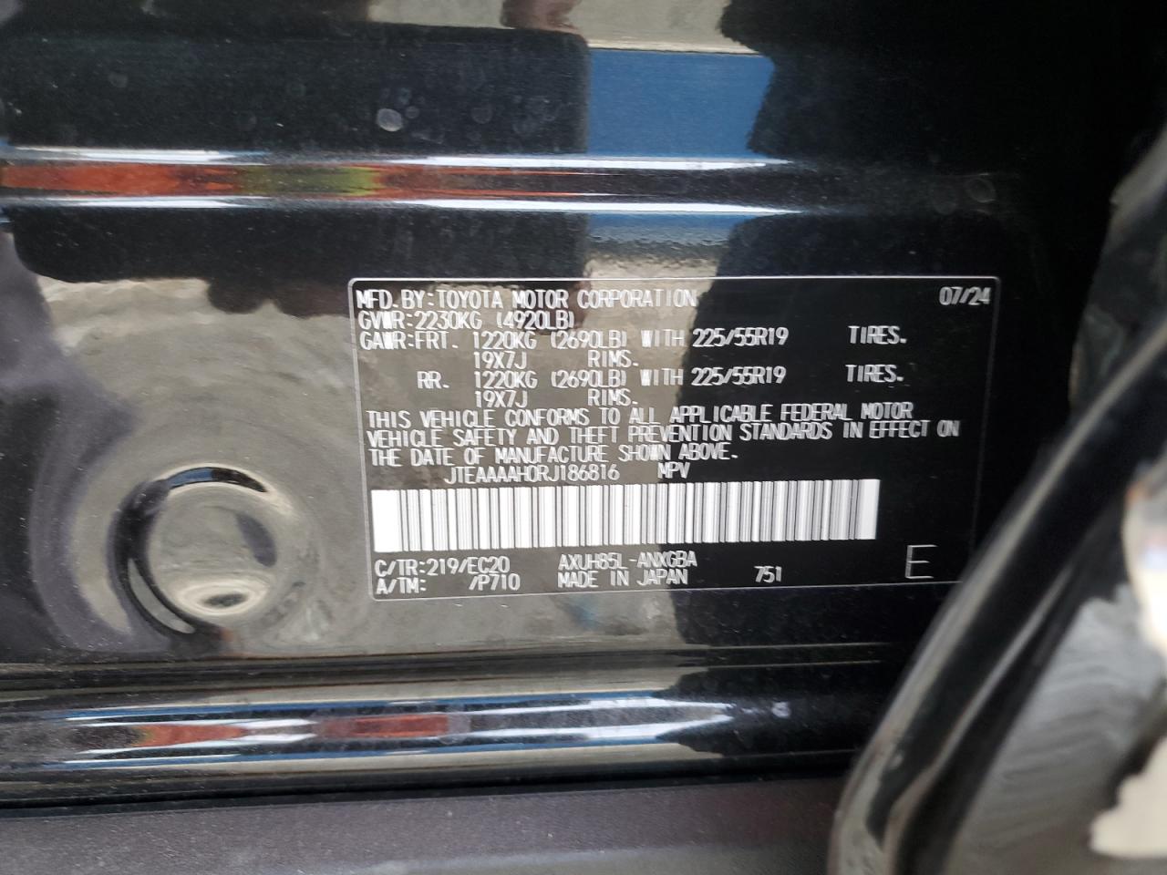 2024 TOYOTA VENZA LE VIN:JTEAAAAH0RJ186816