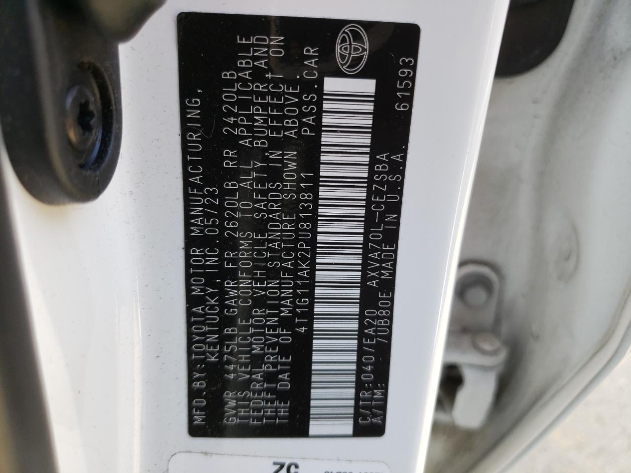 2023 TOYOTA CAMRY SE NIGHT SHADE VIN:4T1G11AK2PU813811