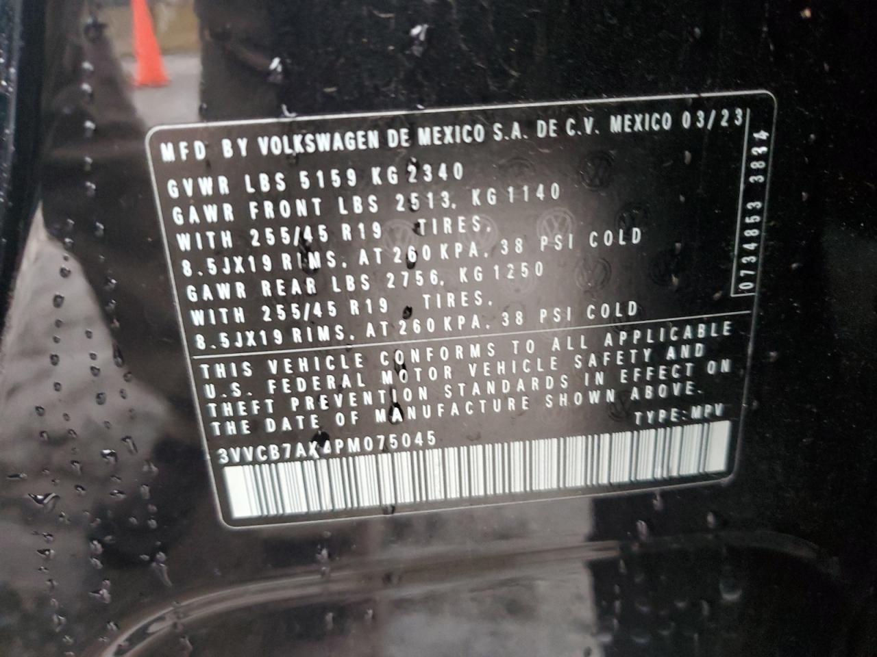 2023 VOLKSWAGEN TIGUAN SE R-LINE BLACK VIN:3VVCB7AX4PM075045