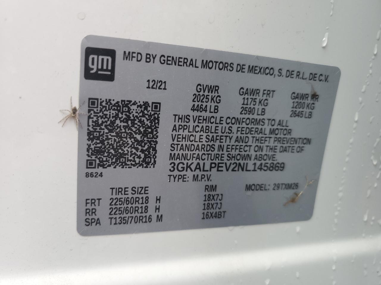 2022 GMC TERRAIN SLT VIN:3GKALPEV2NL145869