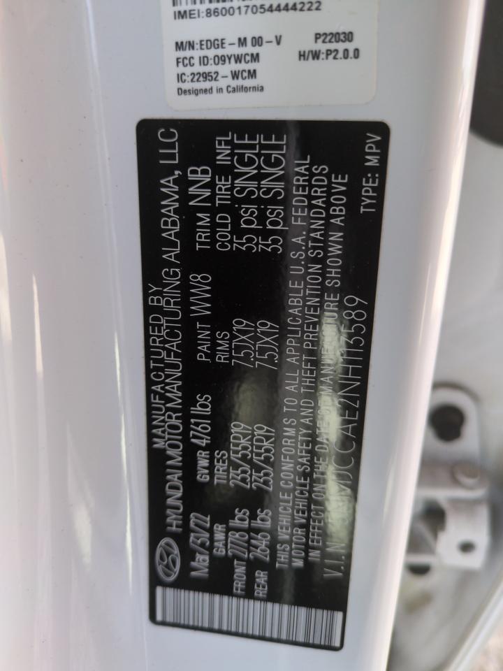 2022 HYUNDAI TUCSON SEL VIN:5NMJCCAE2NH113589