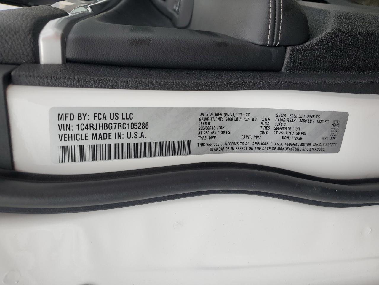 2024 JEEP GRAND CHEROKEE LIMITED VIN:1C4RJHBG7RC105286