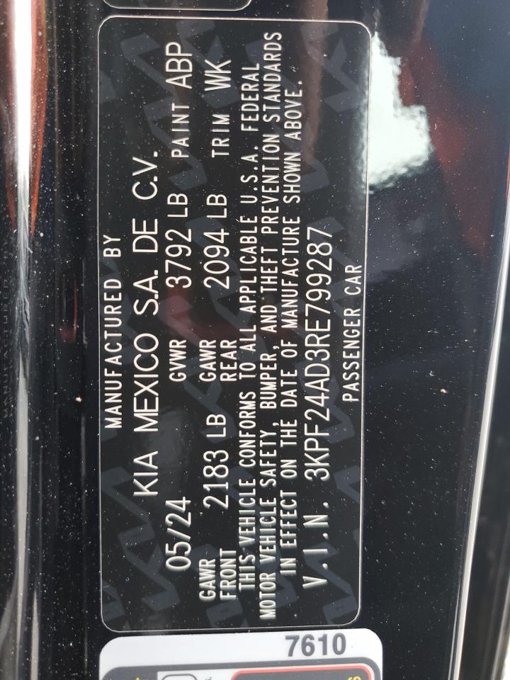 2024 KIA FORTE LX VIN:3KPF24AD3RE799287