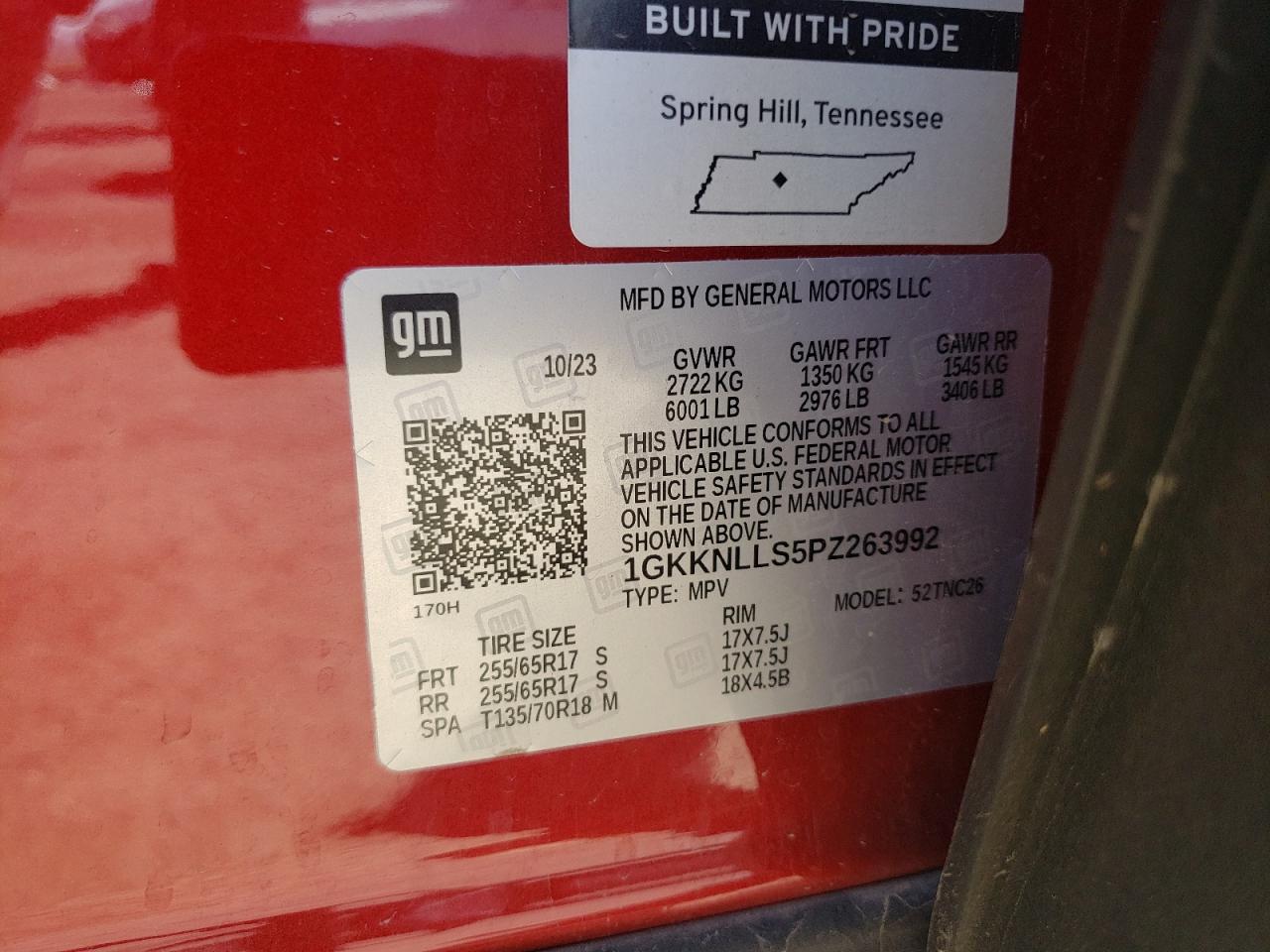 2023 GMC ACADIA AT4 VIN:1GKKNLLS5PZ263992