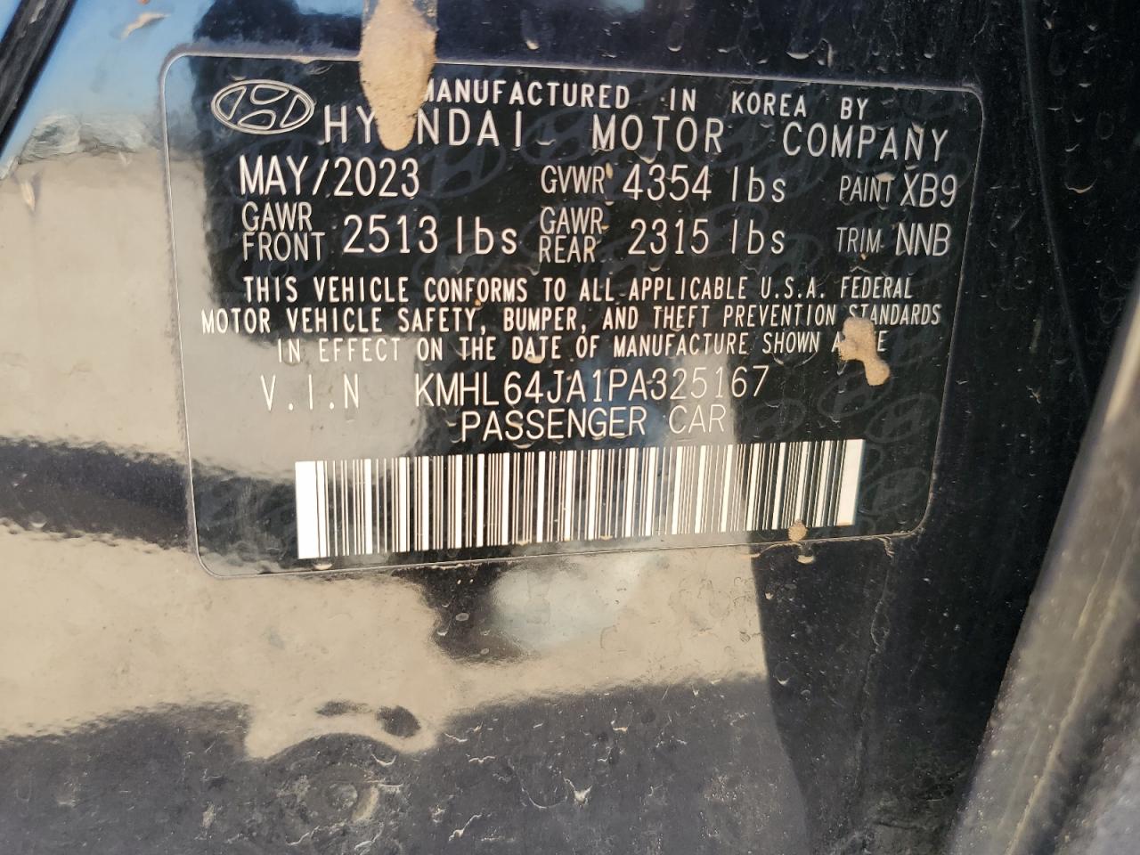 2023 HYUNDAI SONATA SEL VIN:KMHL64JA1PA325167