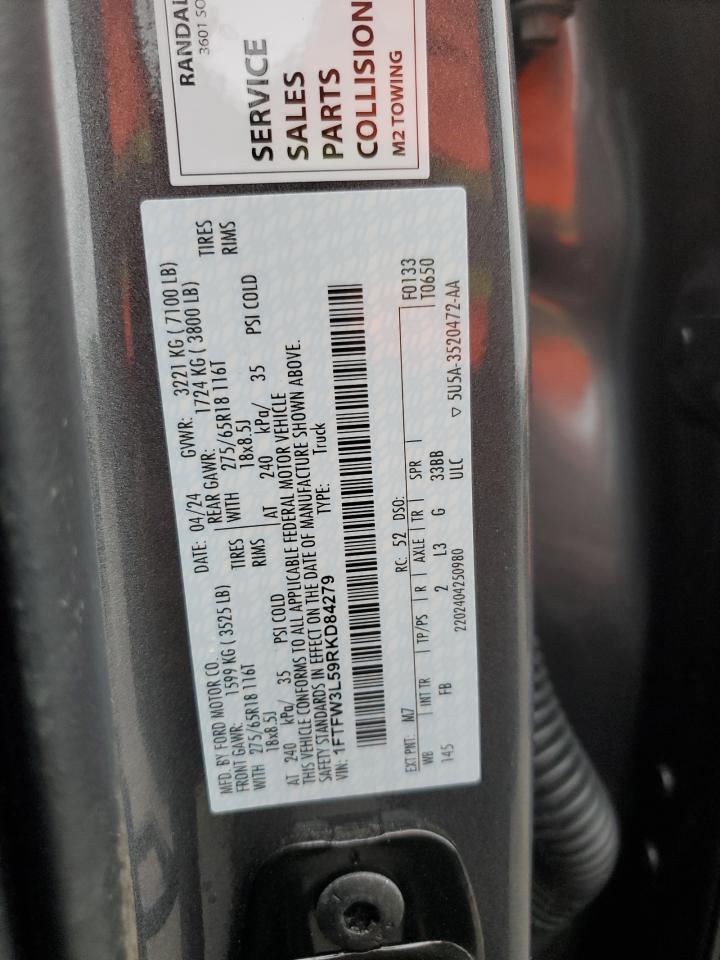 2024 FORD F150 XLT VIN:1FTFW3L59RKD84279