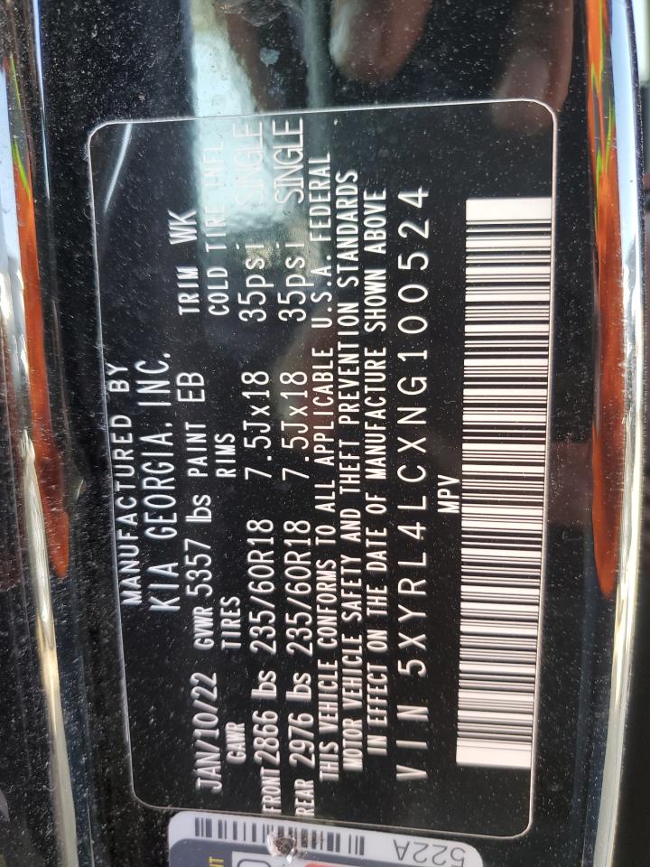 2022 KIA SORENTO S VIN:5XYRL4LCXNG100524
