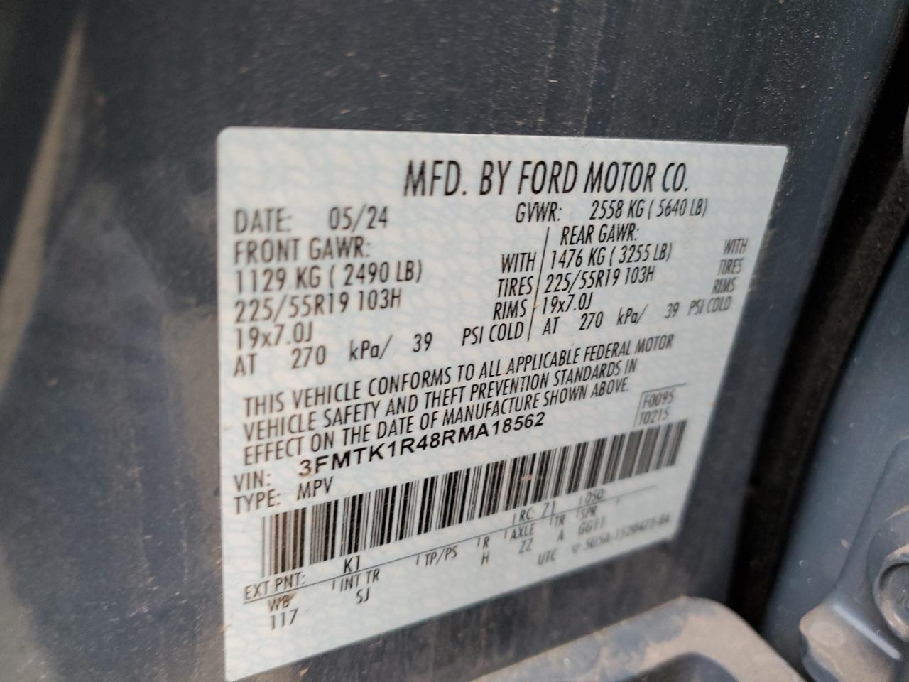 2024 FORD MUSTANG MACH-E SELECT VIN:3FMTK1R48RMA18562