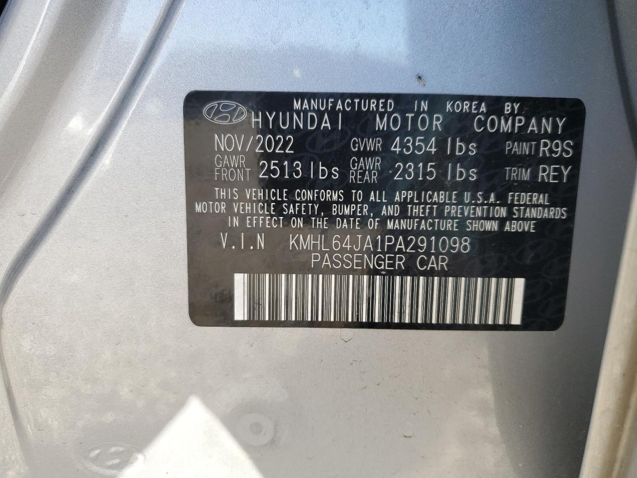 2023 HYUNDAI SONATA SEL VIN:KMHL64JA1PA291098