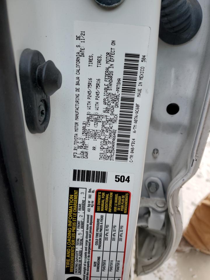 2022 TOYOTA TACOMA DOUBLE CAB VIN:3TMCZ5AN4NM466402