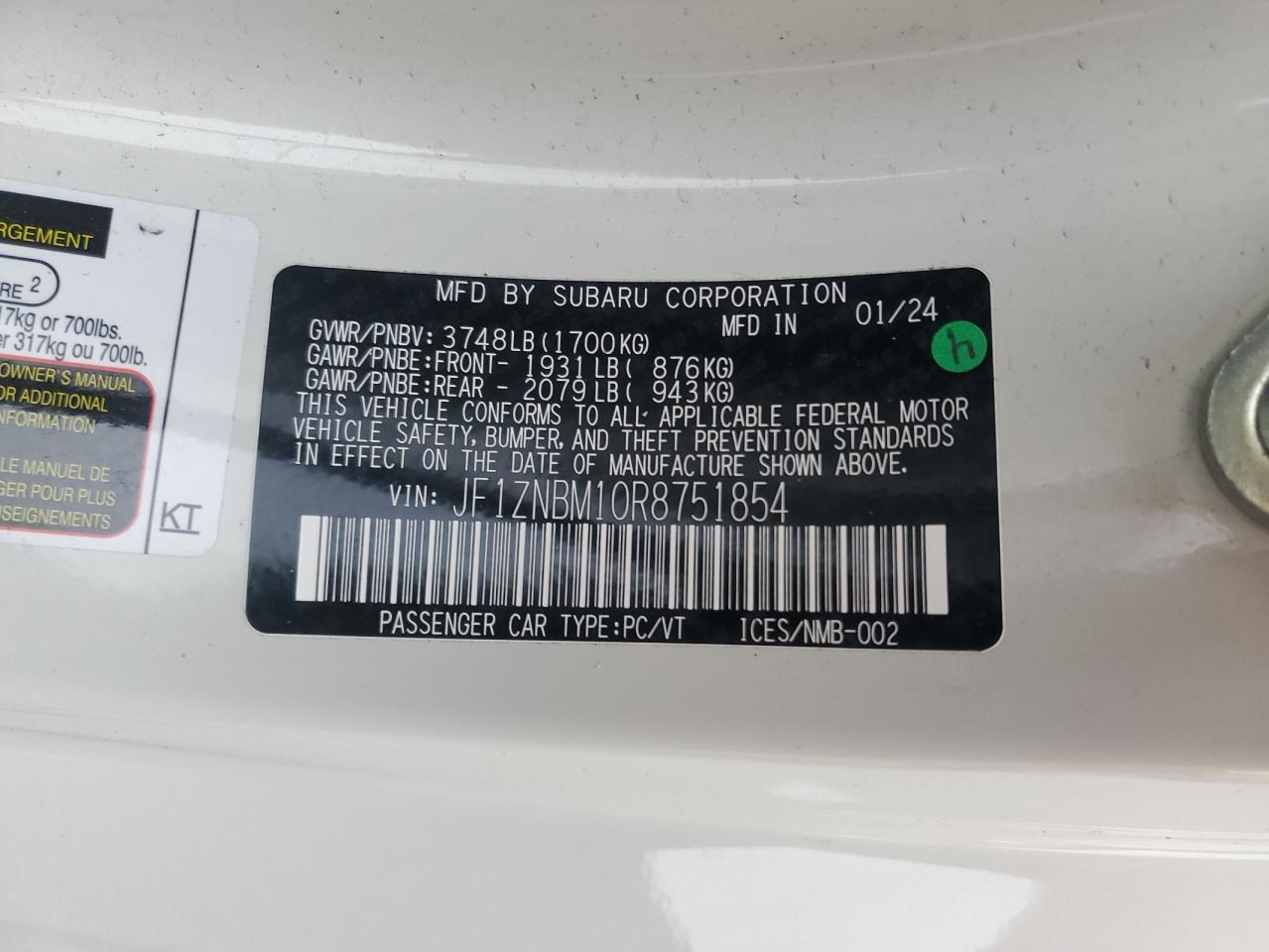 2024 TOYOTA GR 86 TRUENO EDITION VIN:JF1ZNBM10R8751854