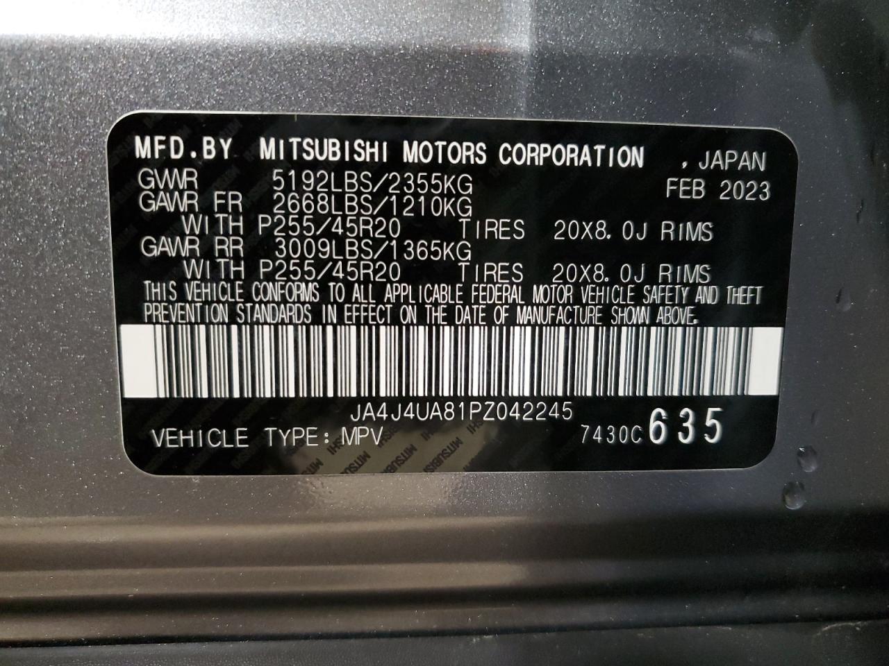 2023 MITSUBISHI OUTLANDER SE VIN:JA4J4UA81PZ042245