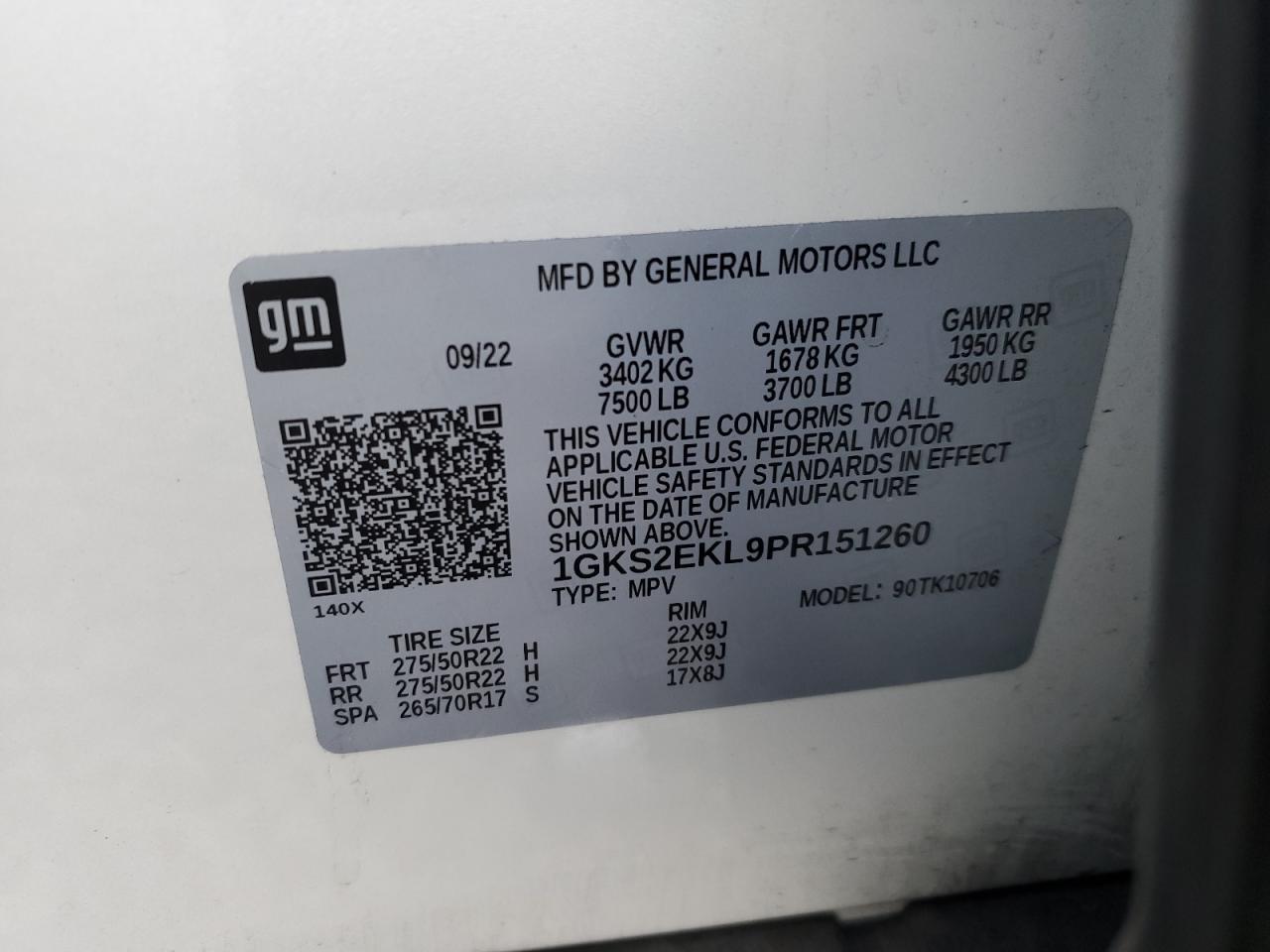 2023 GMC YUKON DENALI ULTIMATE VIN:1GKS2EKL9PR151260