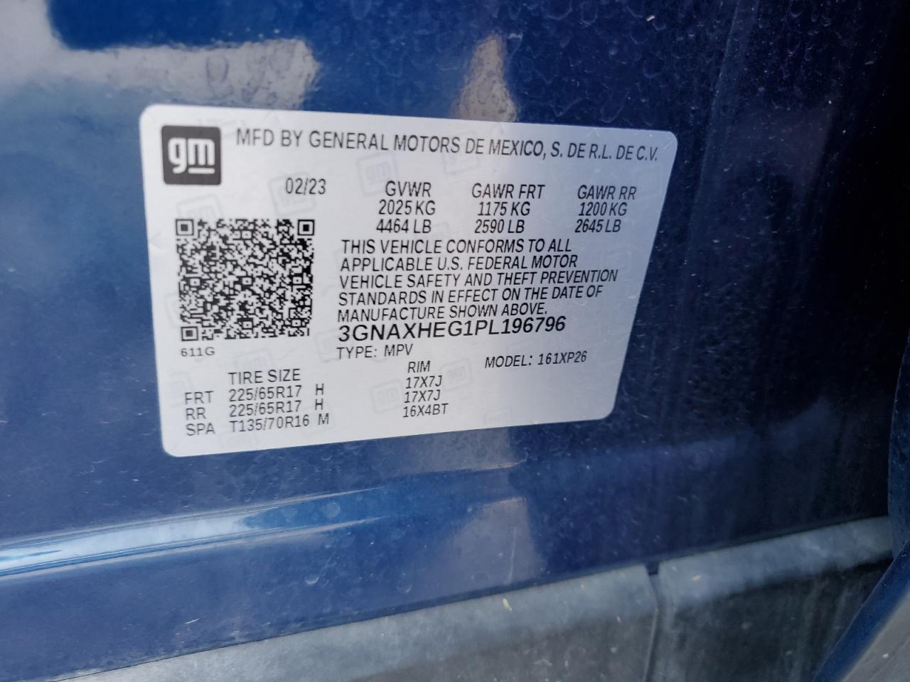 2023 CHEVROLET EQUINOX LS VIN:3GNAXHEG1PL196796