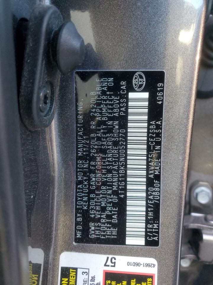 2022 TOYOTA CAMRY SE VIN:4T1G11BK5NU052770