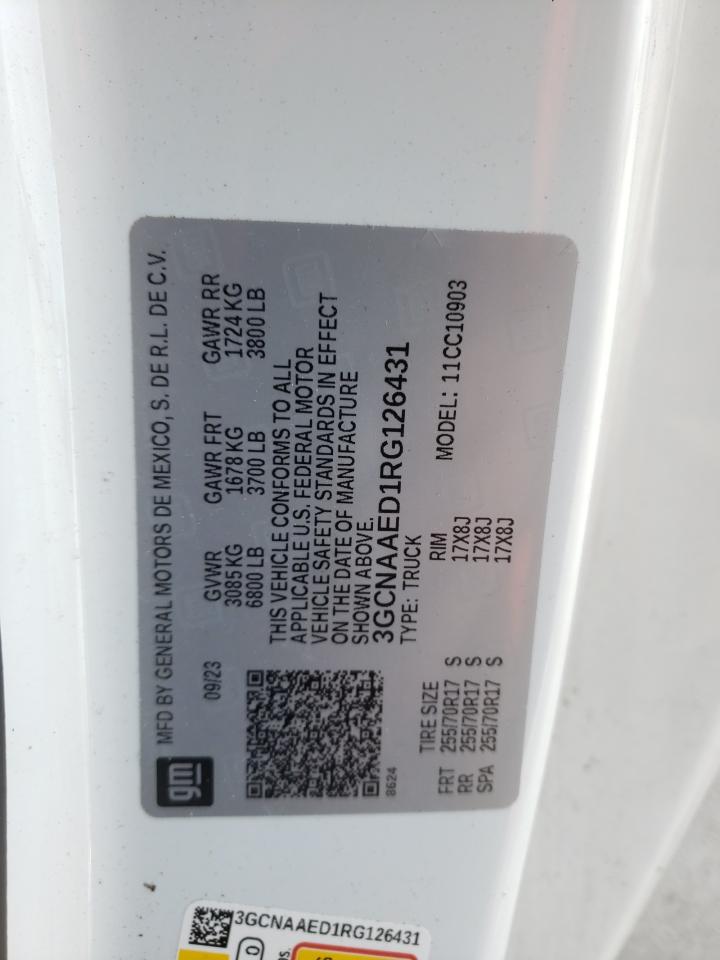 2024 CHEVROLET SILVERADO C1500 VIN:3GCNAAED1RG126431