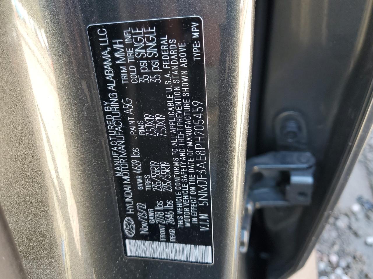 2023 HYUNDAI TUCSON SEL VIN:5NMJF3AE8PH205459