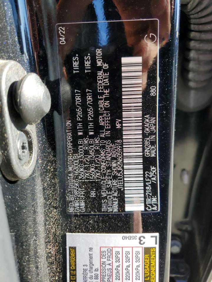 2022 TOYOTA 4RUNNER SR5 PREMIUM VIN:JTELU5JR2N6059918