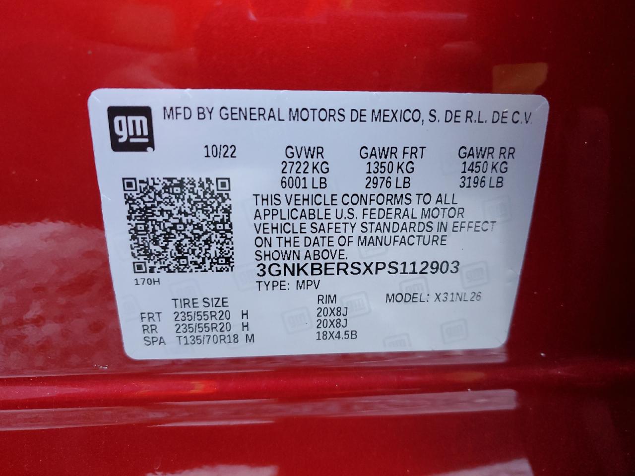 2023 CHEVROLET BLAZER RS VIN:3GNKBERSXPS112903