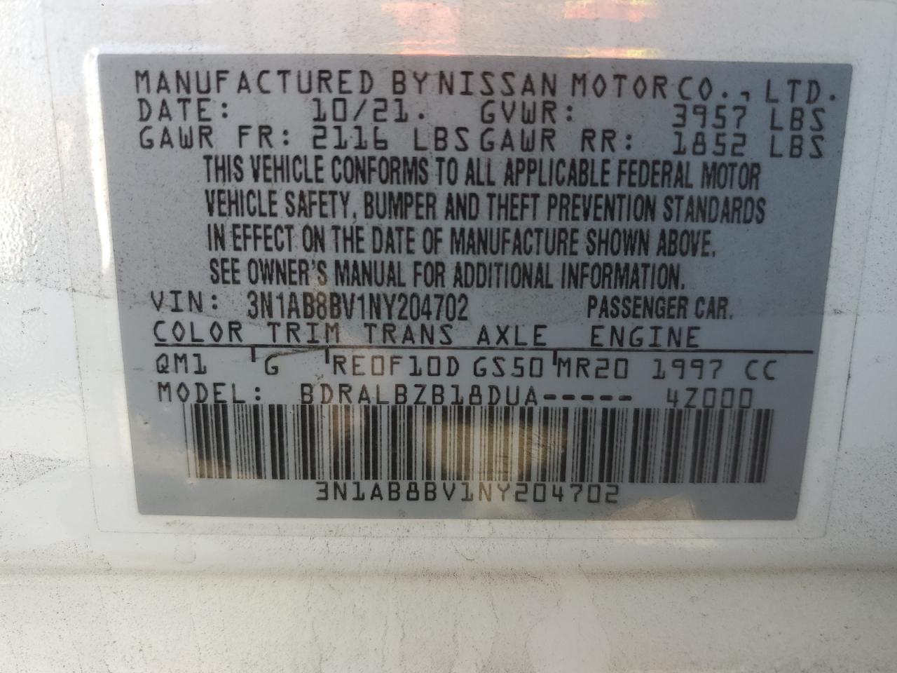 2022 NISSAN SENTRA S VIN:3N1AB8BV1NY204702