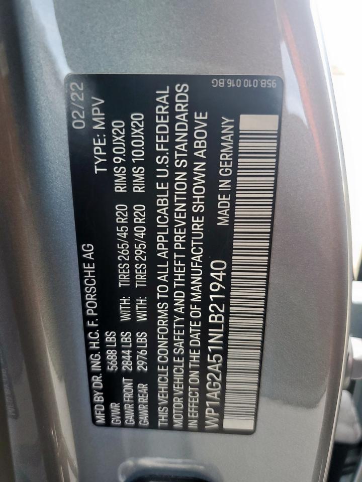2022 PORSCHE MACAN S VIN:WP1AG2A51NLB21940