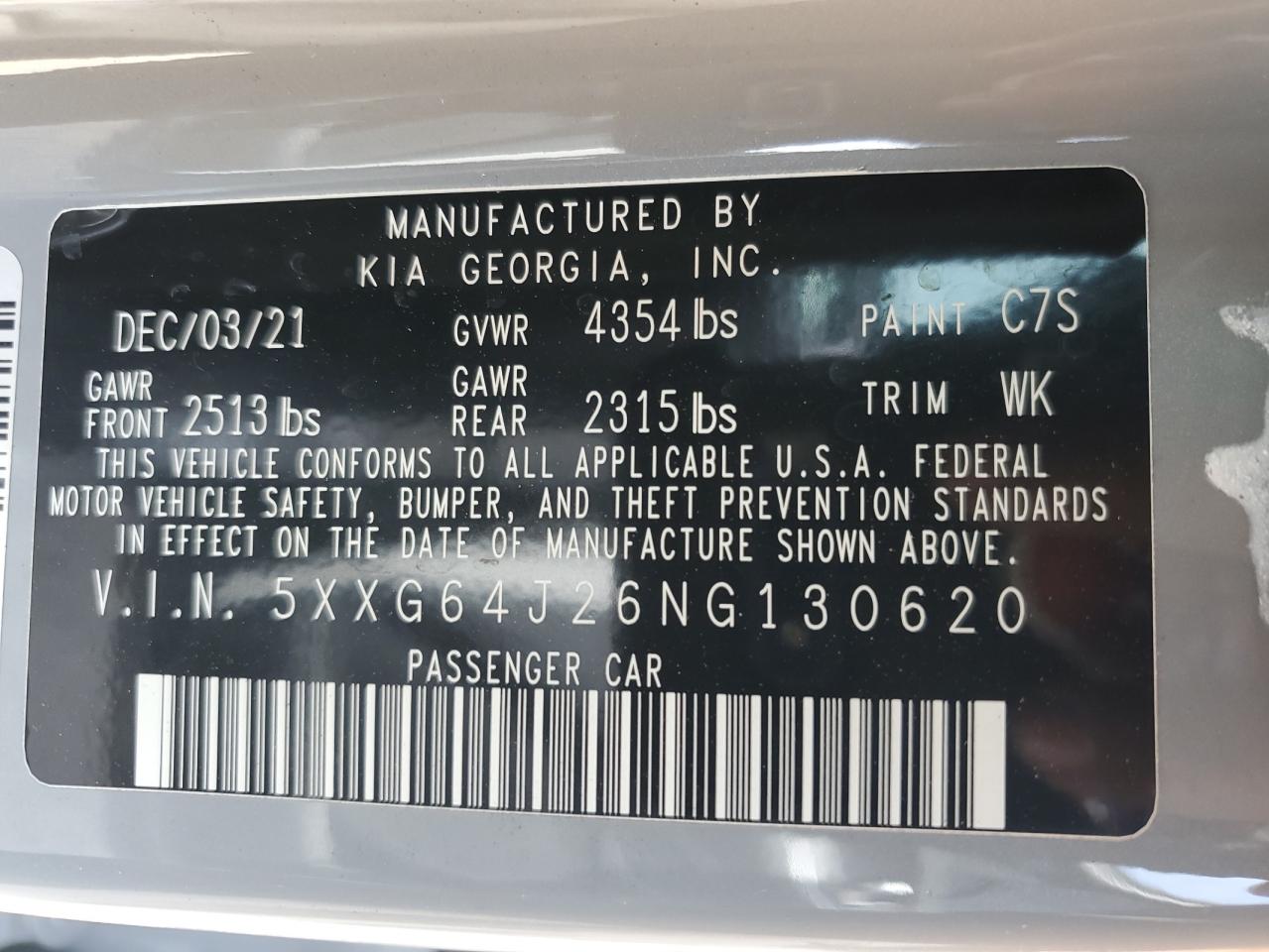 2022 KIA K5 GT LINE VIN:5XXG64J26NG130620