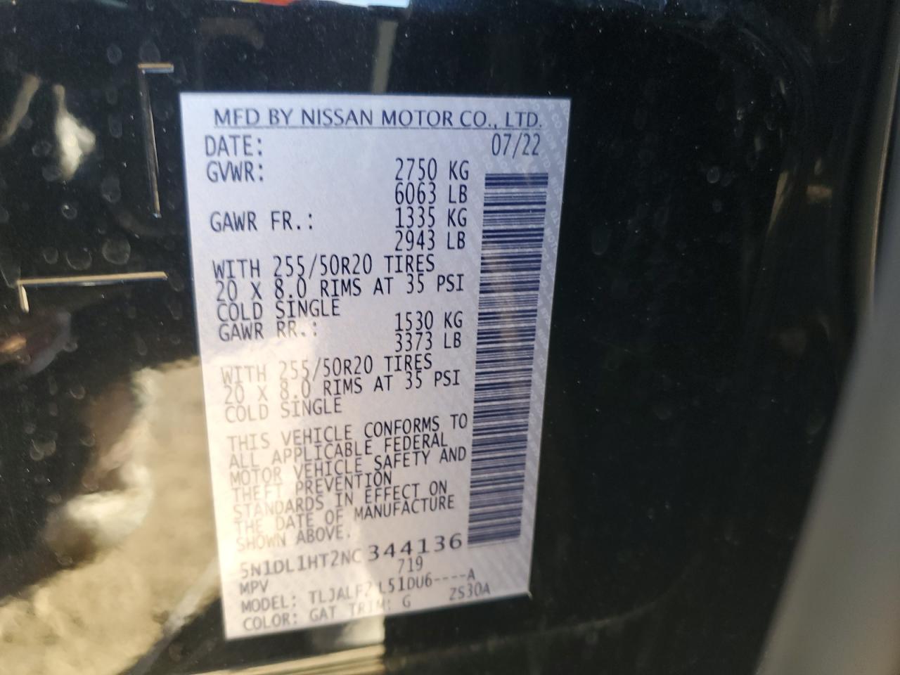 2022 INFINITI QX60 AUTOGRAPH VIN:5N1DL1HT2NC344136