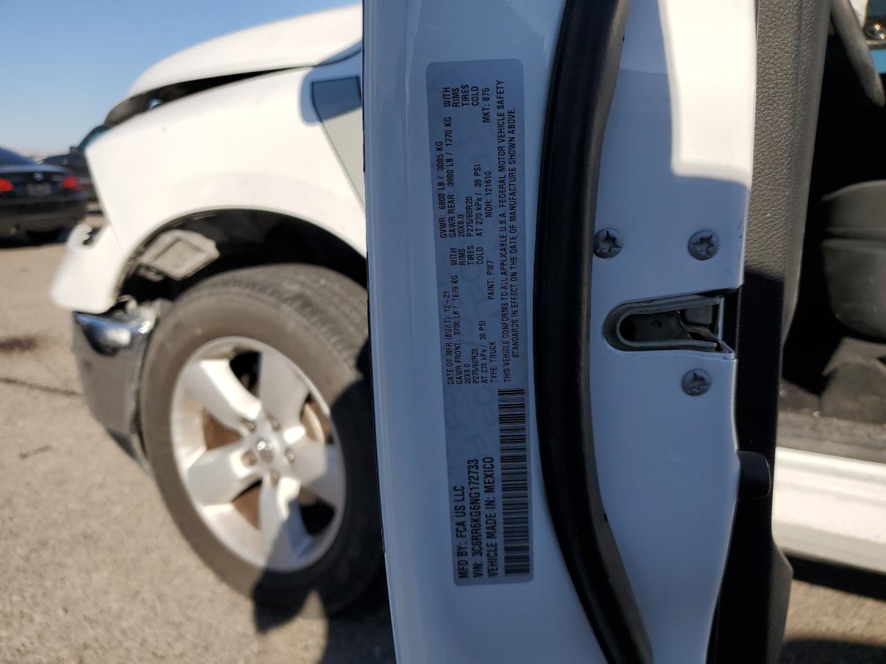 2022 RAM 1500 CLASSIC TRADESMAN VIN:3C6RR6KG6NG172733