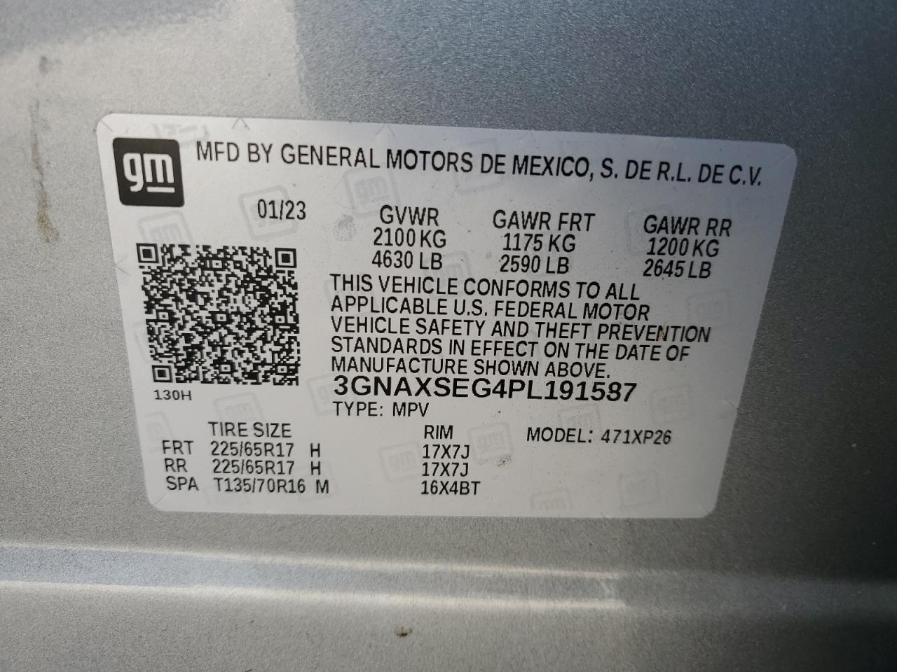 2023 CHEVROLET EQUINOX LS VIN:3GNAXSEG4PL191587