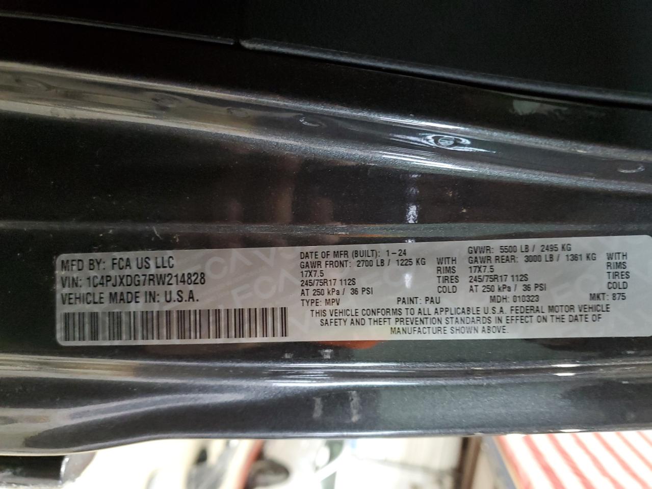 2024 JEEP WRANGLER SPORT VIN:1C4PJXDG7RW214828