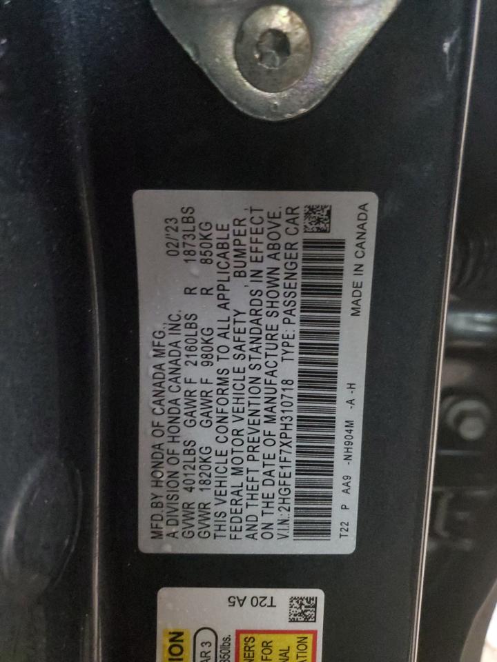 2023 HONDA CIVIC EX VIN:2HGFE1F7XPH310718