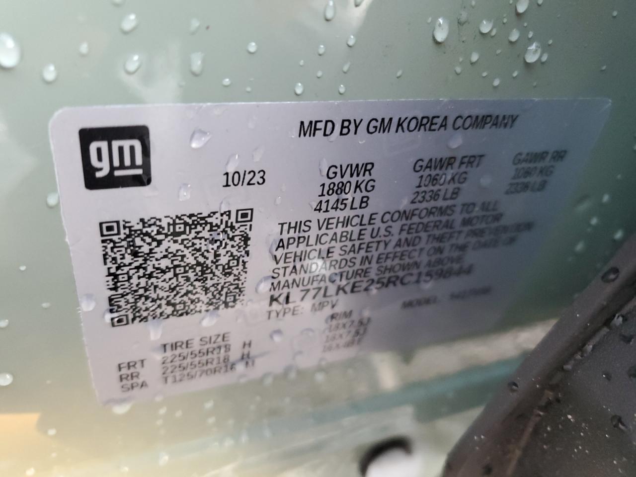 2024 CHEVROLET TRAX ACTIV VIN:KL77LKE25RC159844