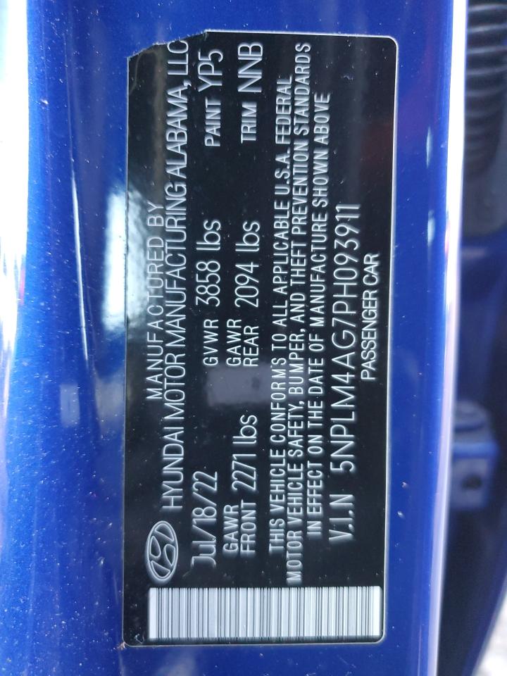 2023 HYUNDAI ELANTRA SEL VIN:5NPLM4AG7PH093911