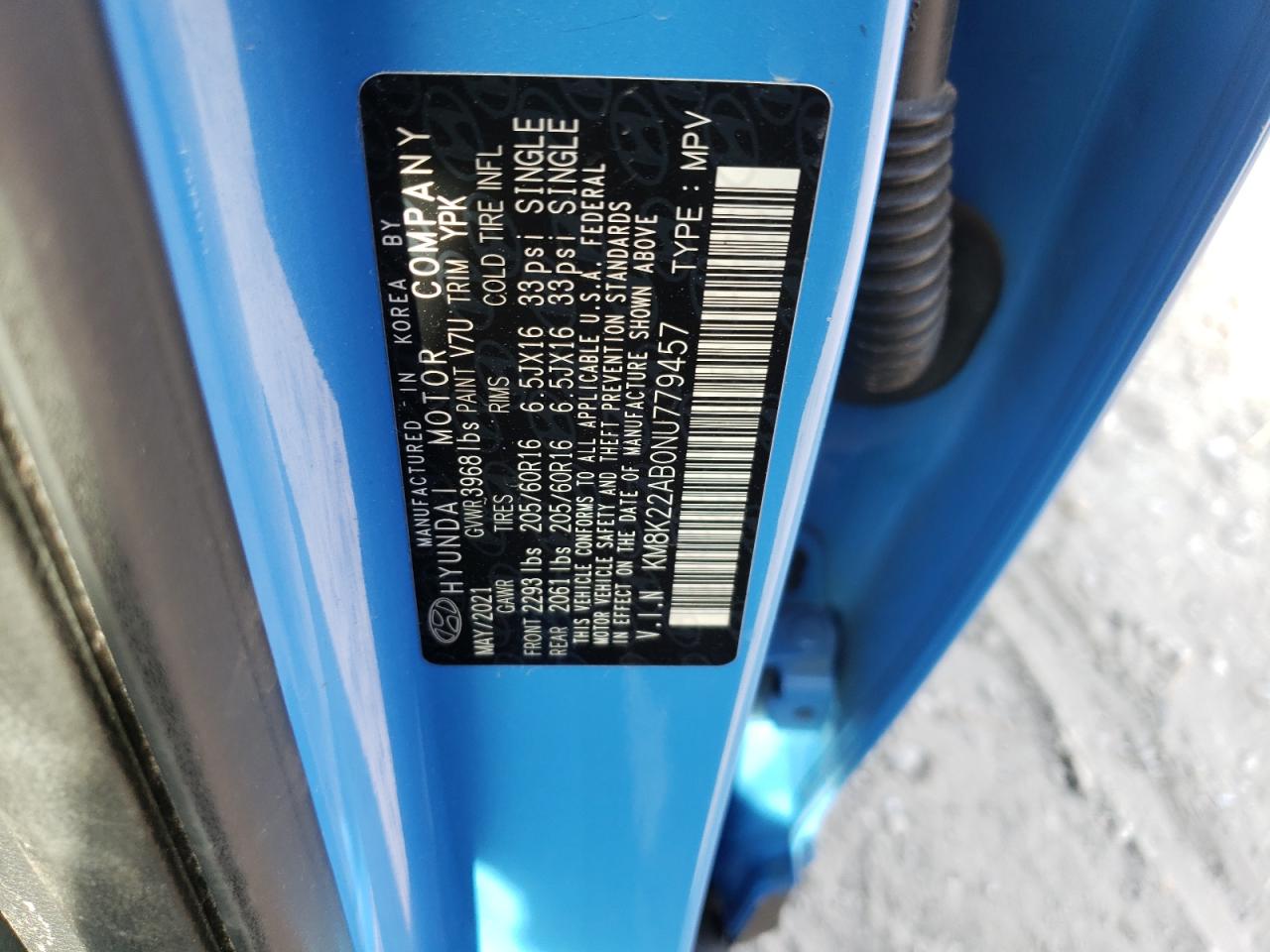 2022 HYUNDAI KONA SEL VIN:KM8K22AB0NU779457