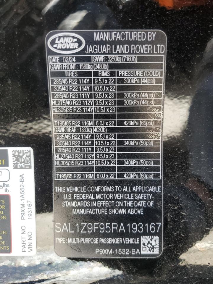 2024 LAND ROVER RANGE ROVER SPORT SV EDITION ONE VIN:SAL1Z9F95RA193167