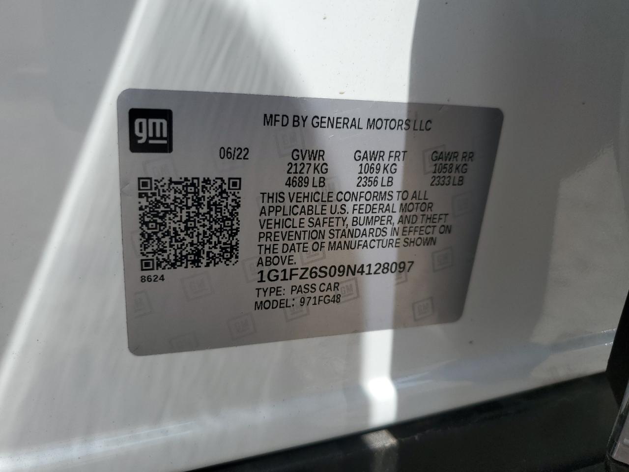 2022 CHEVROLET BOLT EUV PREMIER VIN:1G1FZ6S09N4128097