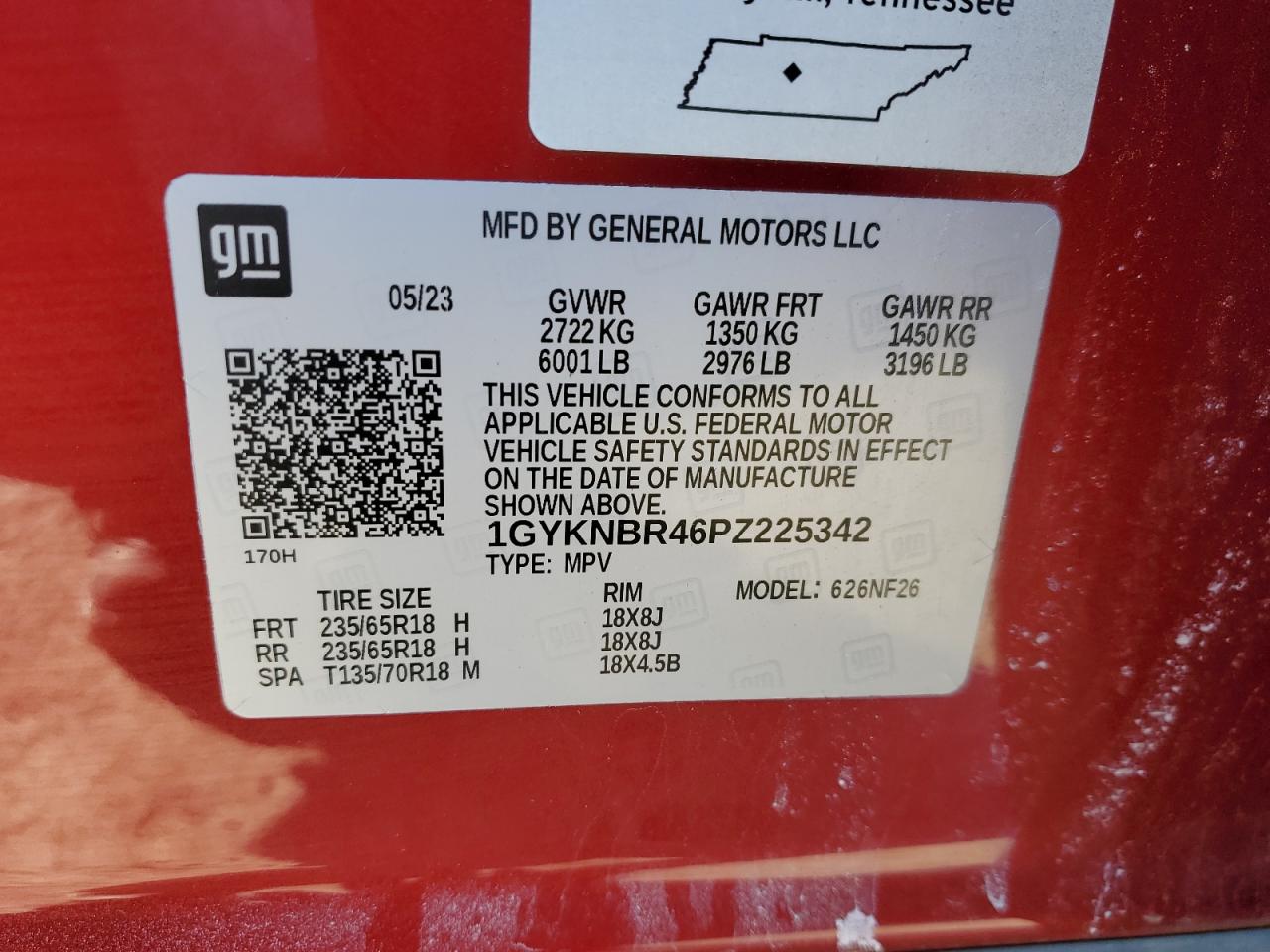 2023 CADILLAC XT5 LUXURY VIN:1GYKNBR46PZ225342